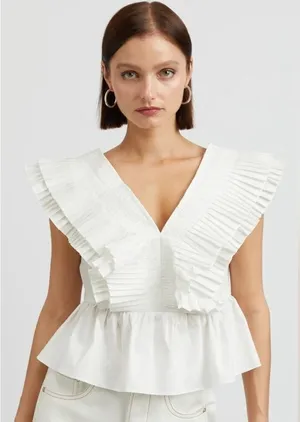 NWT En Saison Lorena Blouse in White Sz. M thumbnail 1