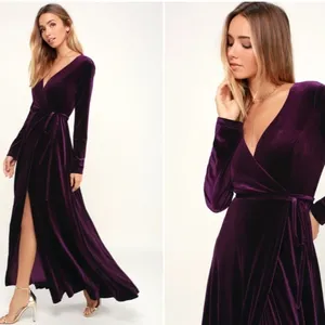 LULU's Special Event Wedding Boho Flowy Romantic Velvet Wrap Dress • Small NWOT thumbnail 3