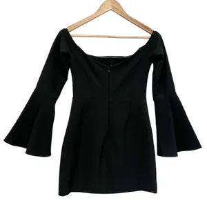 NEW NBD Womens S‎ Little Black Mini Dress Bell Sleeves Off Shoulder Cut Out thumbnail 2