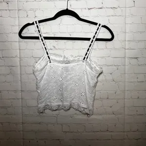 ✨Bobbi Rocco White Eyelet Lace Cami Crop‎ Top Black Ribbon Tie Detail Size S thumbnail 3