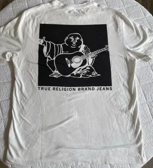 True Religion Men's White T-Shirt Buddha Guitar Back Graphic Crewneck Size L thumbnail 7