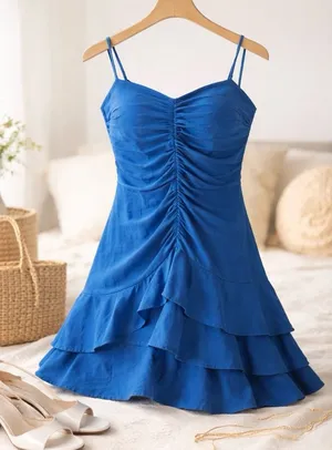 ZARA Blue Ruffle Mini Dress thumbnail 1