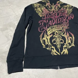 Y2K Harley Davidson Women's SZ L Sweatshirt Black Collar Applique Zip AOP thumbnail 11