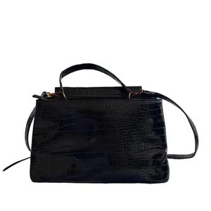 ASOS Black Croc Embossed Top Handle Crossbody Bag Gold D-Ring Satchel thumbnail 4
