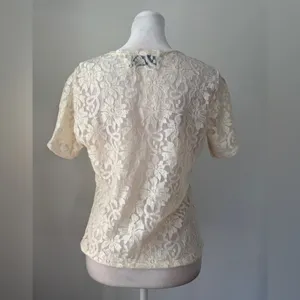 Vintage Y2K Bedford Fair Lifestyles Cream Lace Short Sleeve Blouse thumbnail 4