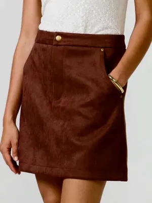 NWT EVEREVE Claudia Faux Suede Mini Skirt Brown Size 24 Retail $88.00 thumbnail 1