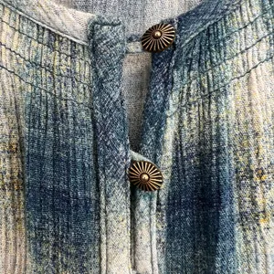 Maeve Plaid Babydoll Tunic‎ Top Henley Button Front Blue Cream Plaid Womens XS thumbnail 8