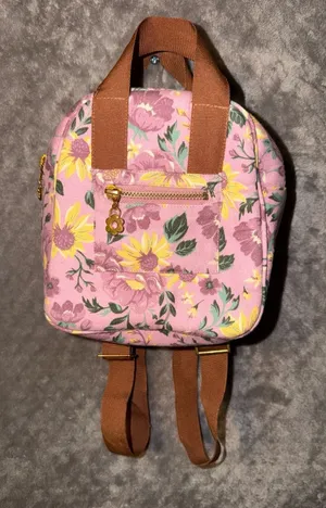 Pink Floral Sunflower Mini Backpack with Brown Straps thumbnail 1