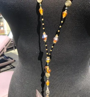 Brown Gold Amber AB beaded ID Badge Holder/Lanyard 40" thumbnail 6