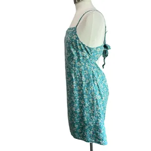American Eagle Blue Floral Tie Back Mini Dress Size L Square‎ Neck Sundress thumbnail 7