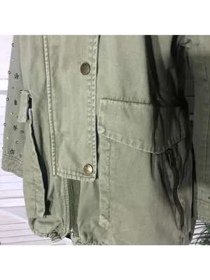 Zara green jacket cargo parka edgy studs relaxed snap boho rocker grunge punk 12 thumbnail 13