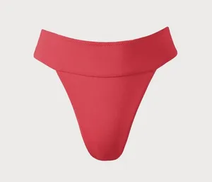 BERLOOK Red Ribbed High Cut Wide Waistband Bikini Bottom ONLY 07 thumbnail 6