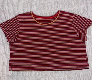 Stylish Striped Short Sleeve Top in Red and Yellow thumbnail 3