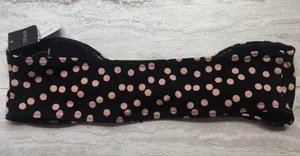 Retro Polka Dot Bikini Top Black Pink Size 6 Halter Bandeau Tie Front thumbnail 9