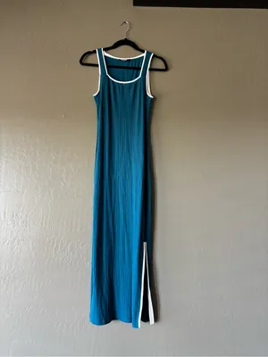 Sleeveless Teal Bodycon Maxi Dress with Side Slit thumbnail 6