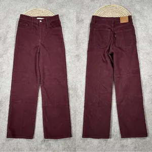 Levi’s Women’s Ribcage Straight Ankle Corduroy Pants High Rise Retro in Red 25 thumbnail 3