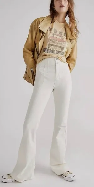 We‎ The Free White Flare Jeans High Rise Boho Stretch Size 28 thumbnail 1