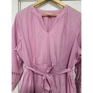 Wonderly Pink Cotton Tiered Eyelet Lace Dress Balloon Sleeve PXL thumbnail 12