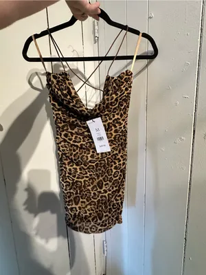 AKIRA NWT Leopard Print Ruched Dress with Spaghetti Straps - Brown thumbnail 4