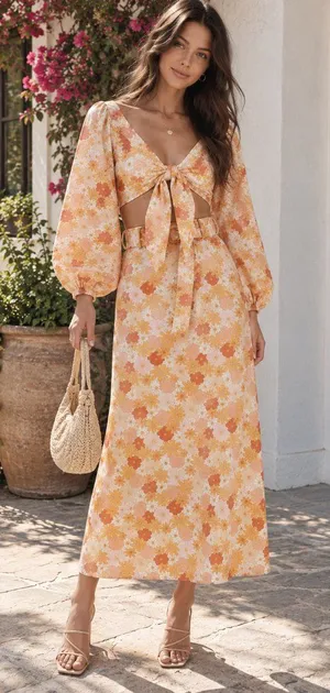 Charlie Holiday Cindy Floral Crop Top Maxi Skirt Set Retro Boho Vacation 2 Piece thumbnail 1