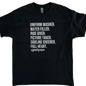 Sports Mom Sideline Cheerer Full Heart Medium Women’s Black T-Shirt Short Sleeve thumbnail 2
