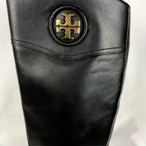 Tory Burch Ashlynn Black Boots Sz 7 Leather Riding Boots New Soles Authentic thumbnail 4
