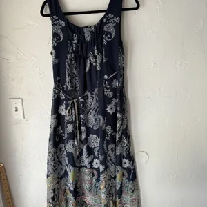 Sami & Jo Dress Womens L Navy‎ Blue Paisley Maxi Boho Sleeveless Coastal Cowgirl thumbnail 3