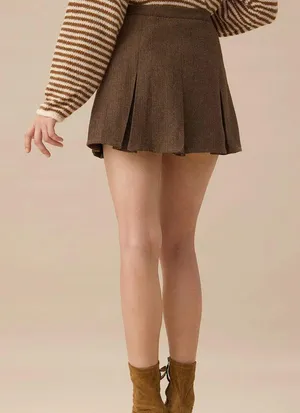 RIHOAS Brown Striped Pleated Mini Skirt Size M thumbnail 4