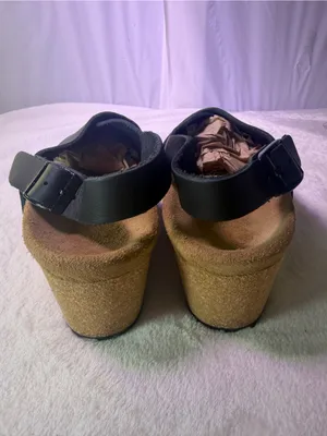 Papillio Black Leather Cork Wedge Sandals Size 8 thumbnail 7