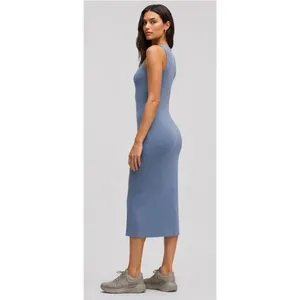 Lululemon All Aligned Ribbed Nulu Midi Dress‎ Washed Denim Size 2 thumbnail 4