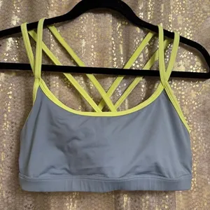 PINK Victorias Secret Yoga Crossback Strappy Sports Bra Large Yellow Gray thumbnail 1