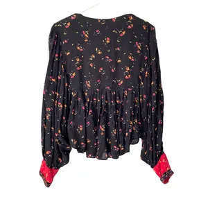 Free People Lady Lou Embroidered Black Blouse size medium Blouse thumbnail 9