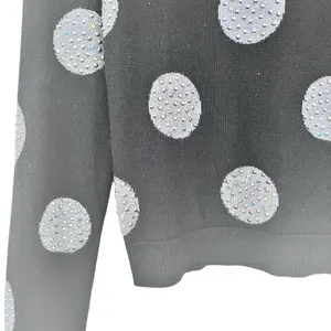 Alice + Olivia Black Gray Wool Polka Dot Rhinestone Embellished Crew Sweater XS thumbnail 4