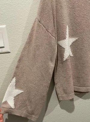 SheIn Star Long Sleeve Soft Tan Sweater thumbnail 3