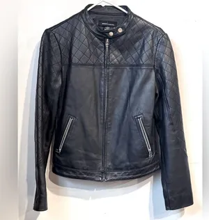 Vintage Moda International Black Quilted Leather Jacket Size Medium thumbnail 2