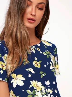 Lulus Floriana Navy Blue Floral Print Shift Dress Women’s Size Small New w/ tag! thumbnail 2