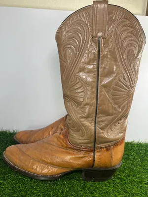 Tony Lama Cowboy Boots Men’s 10.5 D Brown Tan Leather Western thumbnail 1