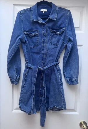 Habitual Long Sleeve Tie-Waist Denim Dress, size Medium thumbnail 1