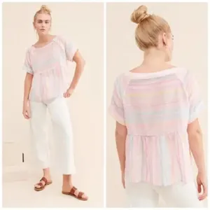Anthropologie Letty Top Rainbow Pastels Embroidered Babydoll Top size Medium thumbnail 3