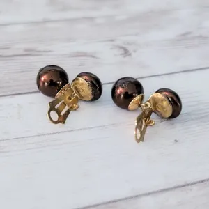 Vintage Clip On Earrings Metallic Brown Regal Elegant Statement Earrings thumbnail 6