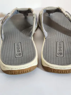 Sperry Parrotfish Gray and Cream Braided Flip Flops Size 9 thumbnail 6