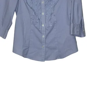 Ann Taylor Button Up Shirt Size‎ 0 Blue White Striped 3/4 Sleeve Stretch Blend thumbnail 5