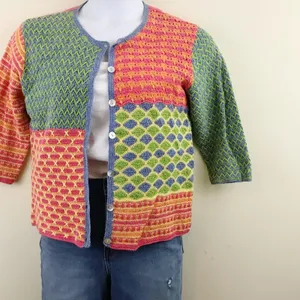 Susan Bristol Y2K 2000s Vintage Crochet patchwork Grandma cardigan sweater M thumbnail 4