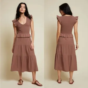 Nation LTD Fabienne Dress Maojave Brown Boho Ruffled Tiered Midi Large thumbnail 3