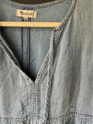 Madewell Light Wash Denim Dress with Long Sleeves and Tie Cuffs thumbnail 4