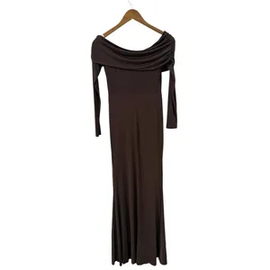 Lulus Effortlessly Stunning Dark Brown Off-the-Shoulder Maxi Dress size S NWT thumbnail 7