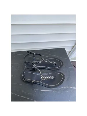 Audrey Brook women’s flat leather woven thong sandals braided black Sz 7 thumbnail 5