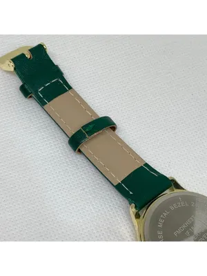 Folio gold tone women’s watch green dial leather band 34mm quartz analog running thumbnail 7