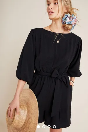 Anthropologie Francesca Balloon Sleeved Textured Romper Black Size XS thumbnail 14