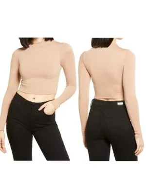 Naked Wardrobe The NW Crop Top L Shapewear Stretch Double Lined Nude Mockneck thumbnail 3